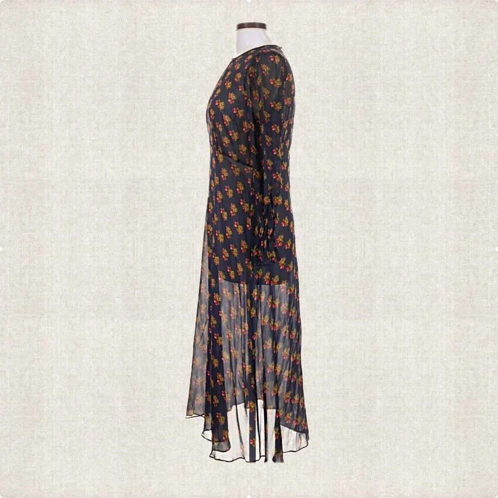 LK BENNETT Wren Blu-navy Multi Crewneck Floral-print Woven Midi Dress Sz 8 - Picture 7 of 8